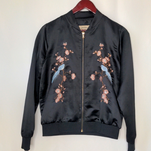 Ci Sono Japanese cherry blossom bird embroidered bomber Jacket Size Medium - Picture 1 of 7